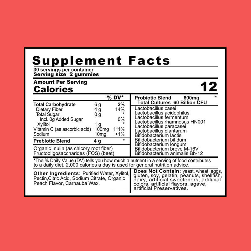 OEM/ODM 4g プリバイオティクス プロバイオティクス 歯磨きガム 60億 CFU 免疫力強化 抗酸化性のある腸内健康強化剤 大人